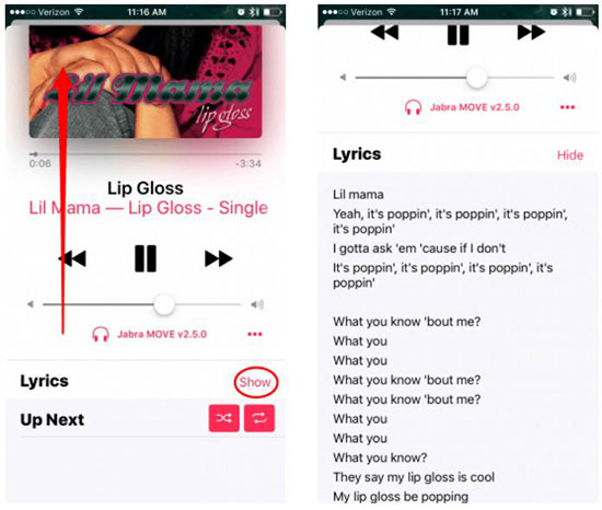 see apple music lyrics on iphone