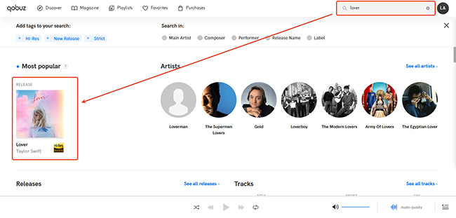 find track in qobuz web player