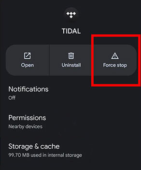 force stop tidal app on android