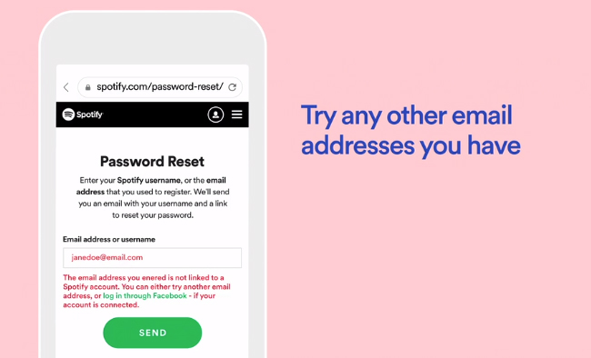 forgot spotify password and email