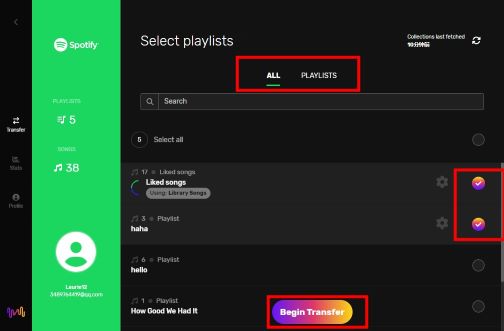 FreeYourMusic Spotify listed playlists