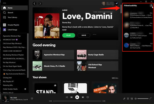 head to friend activity section on spotify desktop app