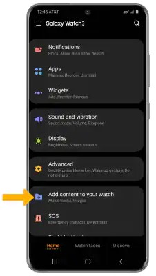 add content to your watch from galaxy wearable