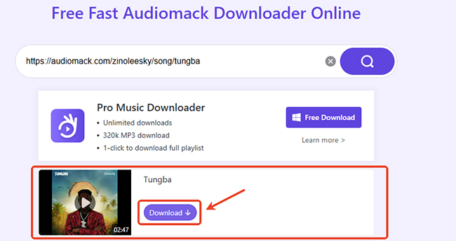 generate audiomack download link