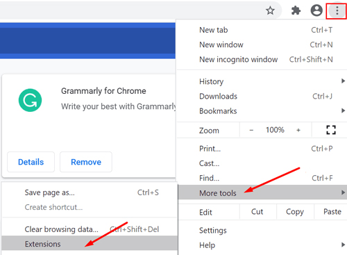 extensions option in google chrome settings