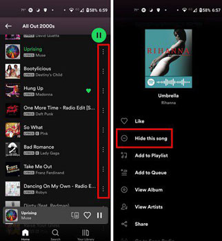 hide songs on spotify on mobile device