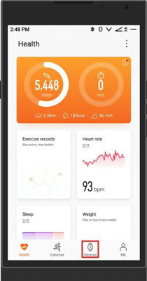 click on device on huawei health app