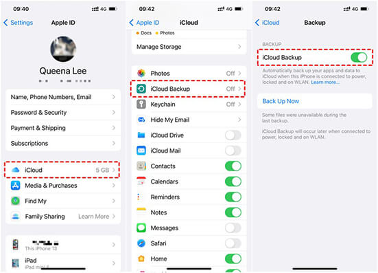 turn on icloud backup to spotify icloud backup