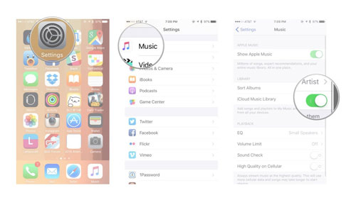 turn on icloud music library