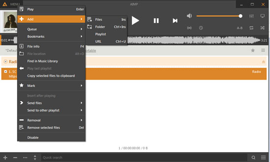 import spotify music to aimp via add items menu