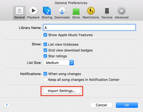 find import settings on itunes app