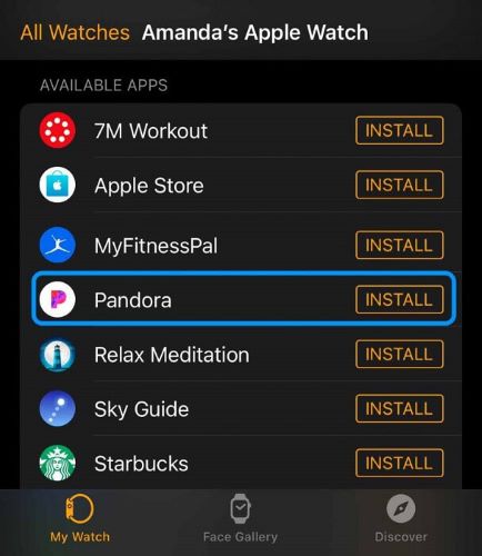 install pandora app on apple watch