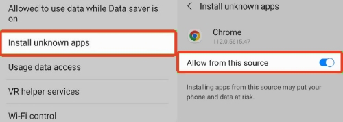 enable install unkonwn apps on android