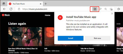 create youtube music desktop shortcut from microsoft edge