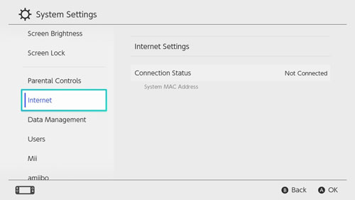 internet settings section on switch