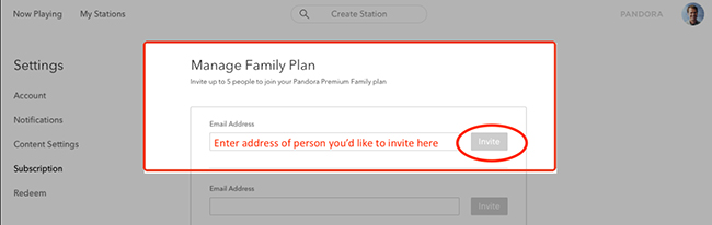 join pandora premium family plan to get free pandora premium
