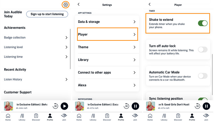 ios audible feature shake to extend