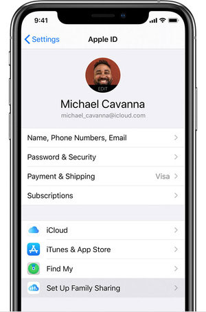 iphone family sharing set up