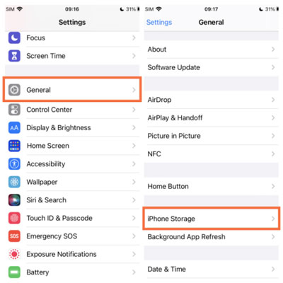 go to iphone storage