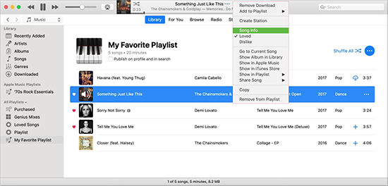 apple music song info on mac