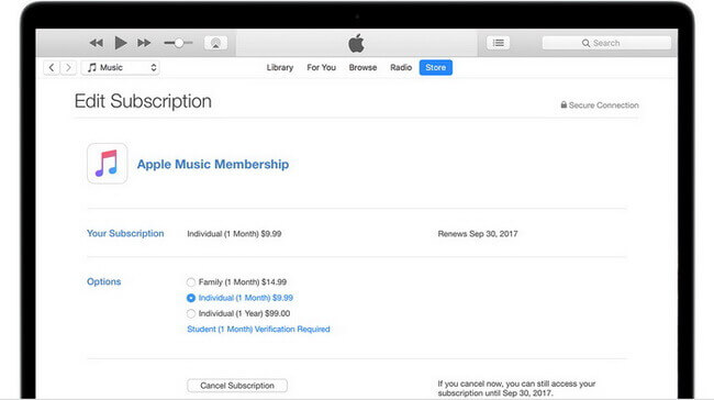 itunes stop apple music subscription