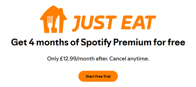 just eat spotify premium 4 months free code