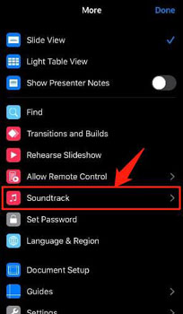 soundtrack option in keynote ios app