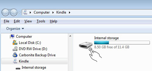 open kindle fire on file explorer on windows computer