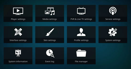 go to system settings on kodi