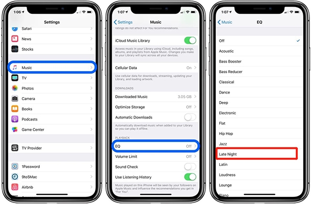 make apple music louder via late night eq on iphone