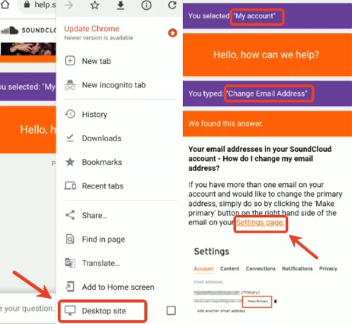 locate soundcloud setting page browser