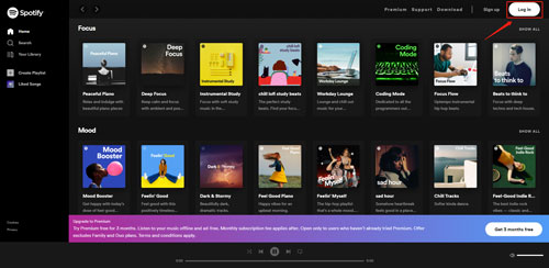 log in to spotify player on web