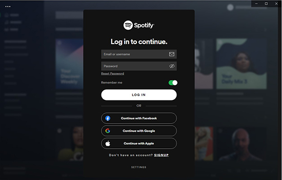 log in to spotify on laptop