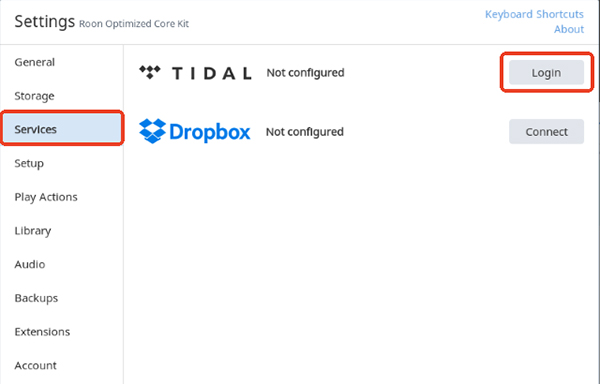 login tidal on roon