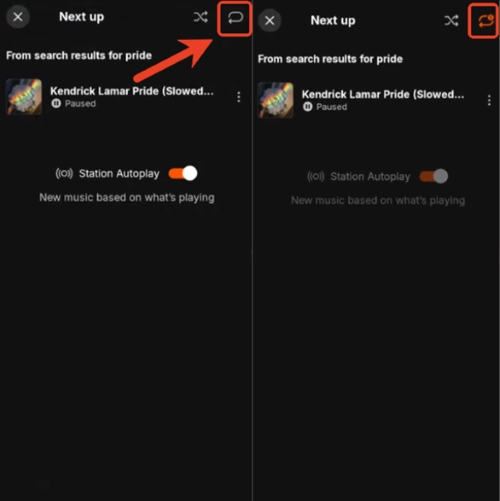 loop button soundcloud mobile
