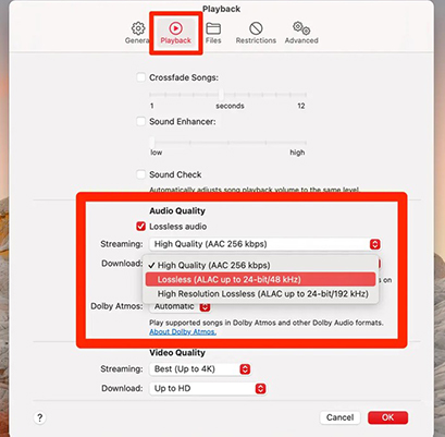 lossless streaming apple music on mac