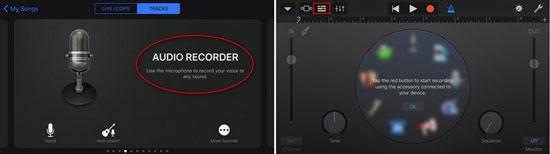 open audio recorder on garageband on iphone