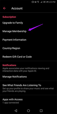 check apple music subscription on android