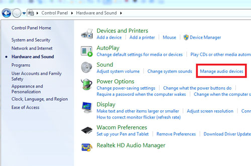 go to manage audio devices