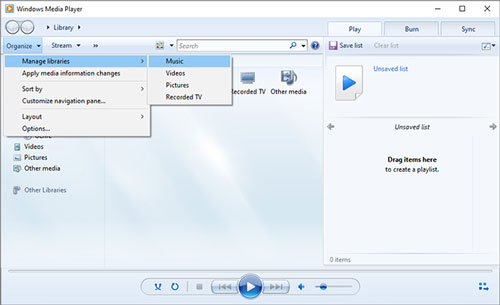 manage music library on windows media player