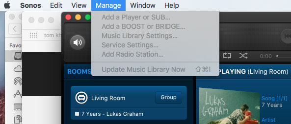 go to the manage option in the sonos app on mac