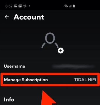 manage subscription in tidal mobile app