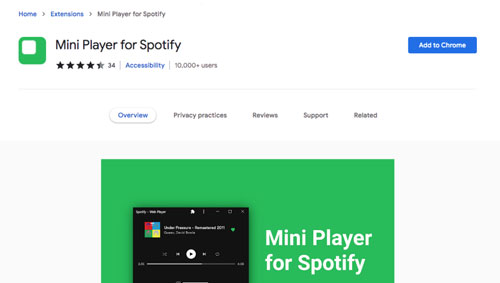 mini player for spotify chrome extension