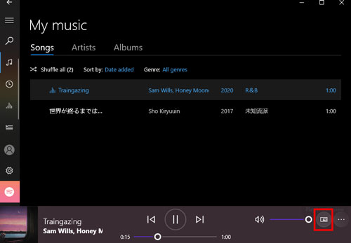play spotify on groove music mini player