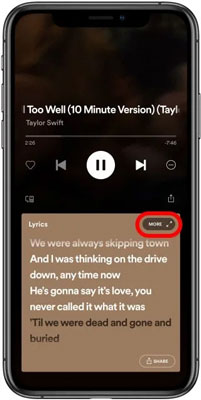 more tab spotify share lyrics mobile