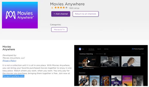 add movies anywhere channel on roku