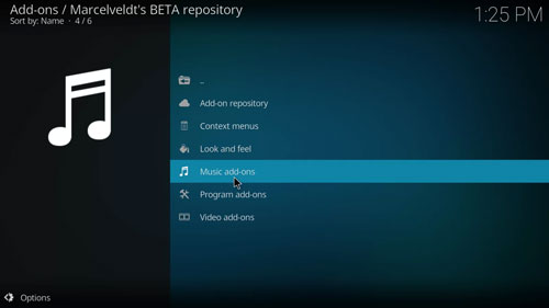 hit on music add ons on kodi