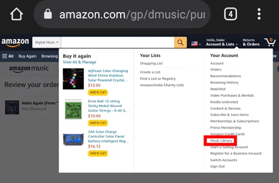 go to amazon music library