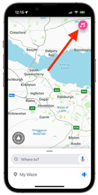 find the music icon on waze app
