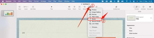 add apple music to keynote on mac via media option